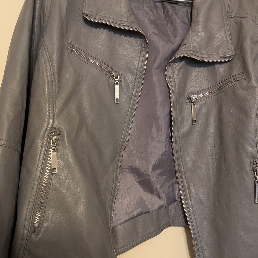 Vintage I.B. Diffusion Grey Grunge Y2K Faux Leather Moto Jacket - Picture 2 of 4